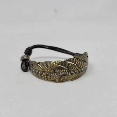 Fossil Womens Feather Bracelet Gold Tone Hook Strap - Image 1 of 4