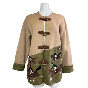 Vintage Strickjacke Pullover Pferde Fuchs Jagd von Adlerauge - Knebelverschluss Wolle S - Bild 1 von 14