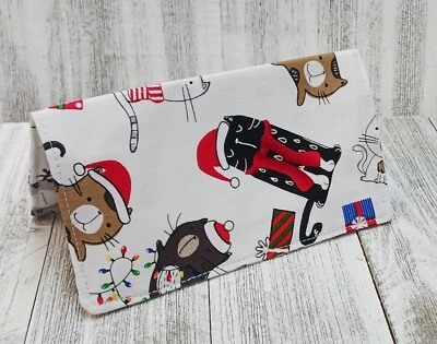 NAVIDAD GATOS Luces Tela Chequera Cubierta Billetera Registro de Débitos Hecho a Mano  Foto 1 de 2