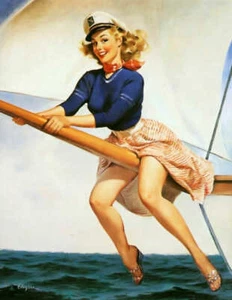 RETRO PINUP GIRL CANVAS PRINT 24X16" Poster Gil Elvgren Sail Boat Mast - Picture 1 of 1