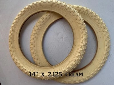 2pcs Bicycle Tires 14"  x 2.125 BMX MTB Lowrider Cruiser Bikes CREAM - Image 1 of 2