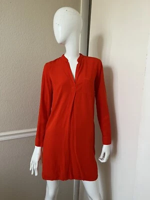 ESPLÉNDIDO NUEVO! Mini Vestido Rojo Brillante 100% Rayón Manga Larga Cuello Dividido Talla XS NUEVO SIN ETIQUETAS Foto 1 de 4