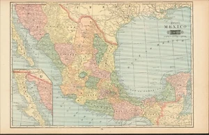 1901 Tunison Mexico & Central America antique map ~ 22.9" x 14.6" nice color - Picture 1 of 4