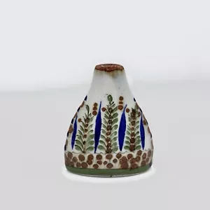 Erandi Tonala Mexico Bud Vase Ornate Leaves & Flowers Natural 3 in. Signed - Picture 1 of 9