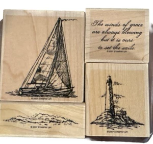 WINDS OF GRACE Stampin' Up! Wood Stamp Set Nautical, Ocean, Sea,Coast Sailboat - Picture 1 of 13