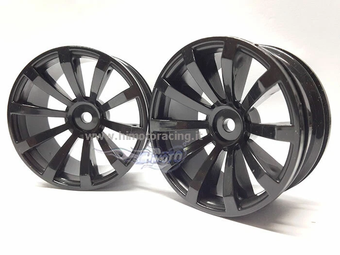 COPPIA DI CERCHI RICAMBI 1:10 NERO ON-ROAD STRADALE ESAGONO INTERNO 12mm HIMOTO - Immagine 1 di 1