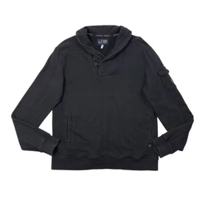 Armani Jeans Sweatshirt Mens L Large Black Cotton Shawl Collar Fleece Pullover - Picture 1 of 10