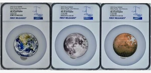 3 Puzzle Coins EARTH, MOON, MARS. 1 oz. Silver/4.5oz Copper. All MS70 FR - Picture 1 of 7