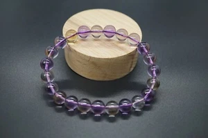 Genuine Round Ametrine Beaded Bracelet 8.5mm Bicolored Quartz Gift for Her Rare - Picture 1 of 12