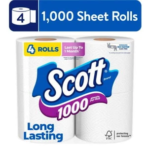 Scott 1000 Toilet Paper, 4 Rolls, 1,000 Sheets per Roll - Picture 1 of 5