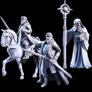 King Arvelon a pie y montado y Malión el Místico - 28 mm 1/56 MESBG, LoTR - Imagen 1 de 8