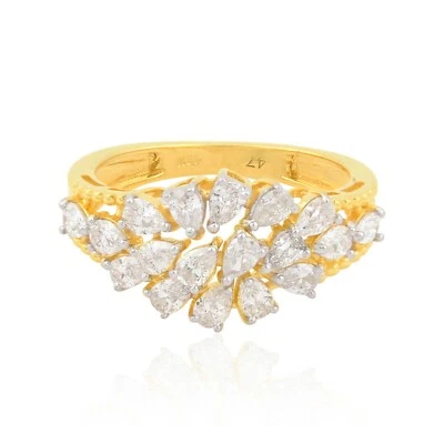 Pear Lab Grown CVD Diamond Cluster Ring 18k Yellow Gold Anniversary Gift 1.35 Ct - Image 1 of 4