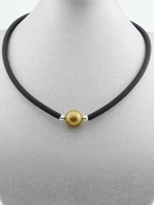 Echte Kautschuk schwarze Perlen Gold Halskette Collier Schmuck 925 Silber Damen - Bild 1 von 3