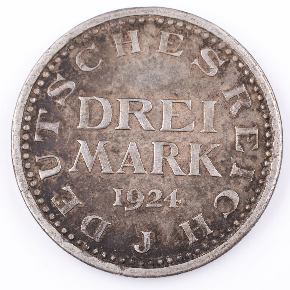 1924-J Germany 3 Mark Weimar Republic Silver .2411 ASW  - Image 1 of 3