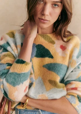 Suéter novo com etiquetas Sezane Isadora jumper em flores mohair mistura de lã M - Imagem 1 de 4