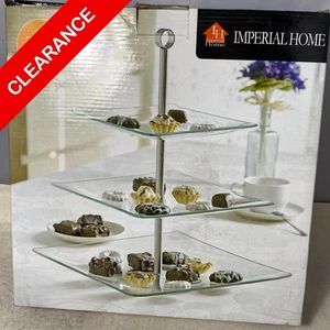 NEW 3 Tier Square Glass Cake Stand Dessert Cupcake Display Tray - Picture 1 of 2