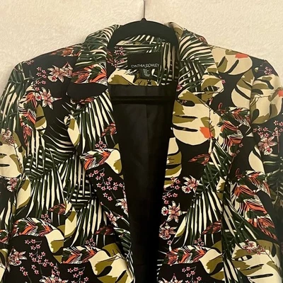 Cynthia Rowley Tropical Floral Print Blazer Pockets Jacket Career Women's Small - Image 1 of 4