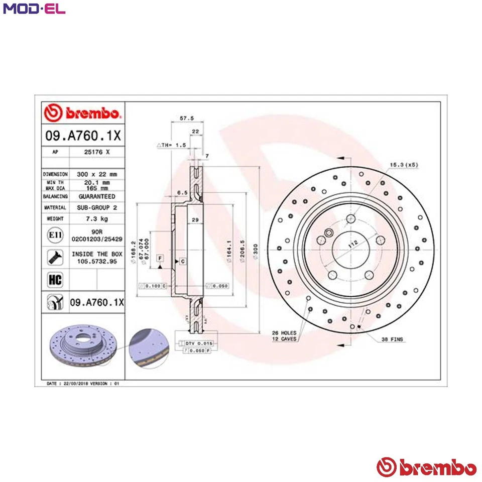 2x BRAKE DISC 09.A760.1X FOR MERCEDES-BENZ M 271.860 1.8L OM651.911/912 2.1L - Image 1 of 4