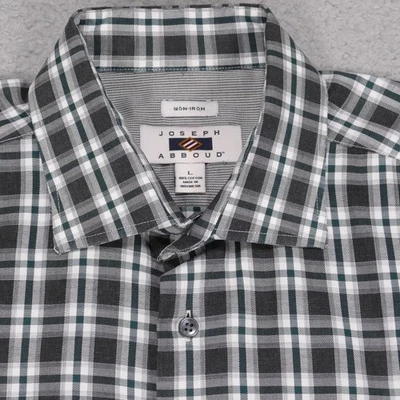 Camisa masculina Joseph Abboud grande cinza verde xadrez com botão manga longa - Imagem 1 de 4