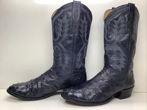 BOTAS VAQUERAS PARA HOMBRE PIEL DE AVESTRUZ SIN MARCA AZUL MEDIANOCHE TALLA 10 D - Imagen 1 de 12