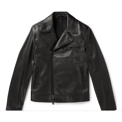 Mens Real Leather Jacket LambSkin Soft Motorcycle Slim Fit Biker Jacket - Black - Image 1 of 4