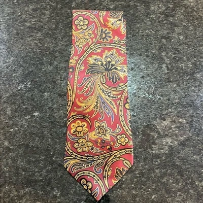 Oscar de la Renta пейсли шелковый галстук бордовый золотой темно-синий классический мужской галстук - Изображение 1 из 4