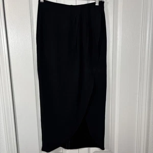Babaton Aritzia Faux-Wrap Long Tulip Pencil Skirt Size 4 Black Midi Crepe Ruched - Picture 1 of 9