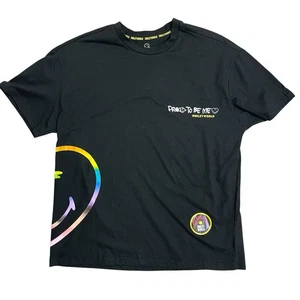NEW SmileyWorld Black Rainbow Heart Pride Cotton Blend T-Shirt sz L - Picture 1 of 8