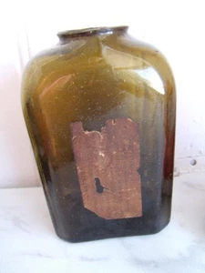 ANTIKE OLIVGRÜNE PONTIL SCHNUPFTABAKFLASCHE MIT CHIPS & RISS - Bild 1 von 14