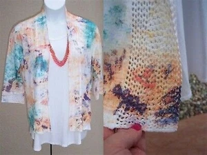Christopher & Banks pastel watercolor gems Sweater size L open knit crochet top - Picture 1 of 12