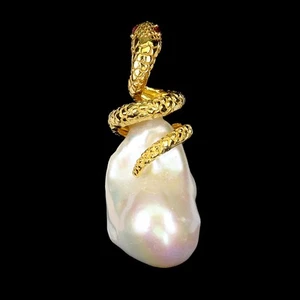 925 Sterling Silver Pendant Round Ruby 2mm Pearl Gemstone Cobra Jewelry - Picture 1 of 13