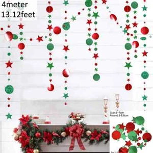 Christmas Red Green Star Circle Polka Dots Paper Garland Banner 13FT - Picture 1 of 1