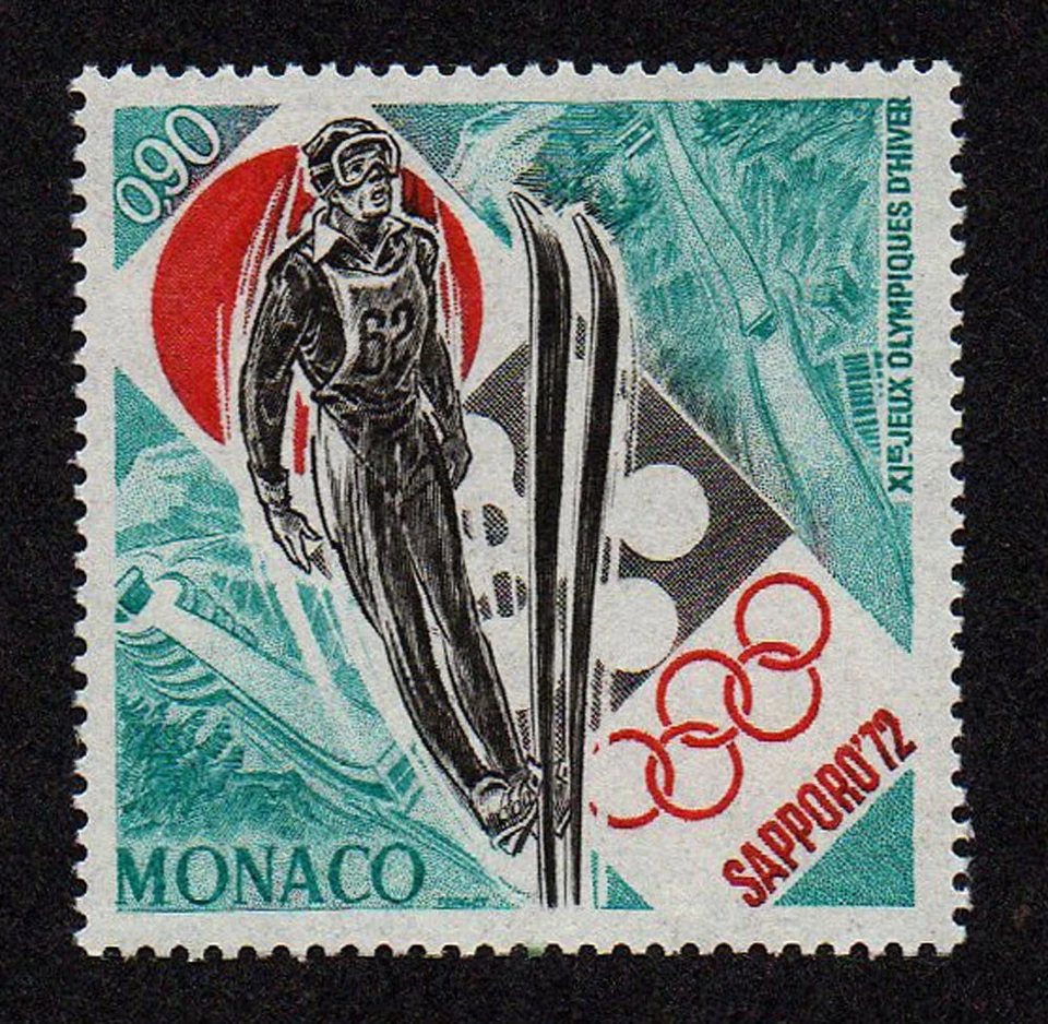 MONACO,SCOTT # 828,全新邮票滑雪,1972 年滑雪比赛蓝宝石,日本 — 第 1/1 张图片