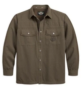 Harley Davidson Mens Long Sleeve Military Canvas Jacket Lined Shirt L 96541-12VM - Picture 1 of 9