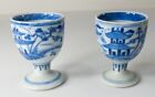 Antique Pair of Chinese Export Blue and White Canton Egg Cups