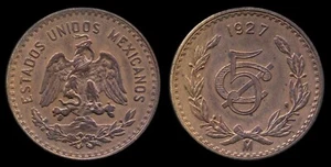 MEXICO, 5 centavos, 1927, bronze, KM422 AU/UNC - Picture 1 of 1