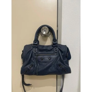 BALENCIAGA The City Motor Classic 2way handbag Navy Leather Tote bag Authentic - Picture 1 of 10