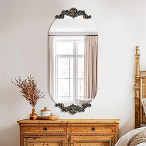 Large Oval Vintage Baroque Mirror 3D Pattern Vanity Bathroom Mirrors Wall Decor - Picture 1 of 28