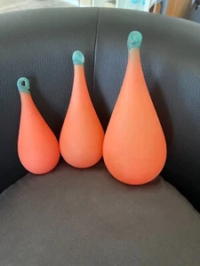 Glas-Deko-TRIO mundgeblasen orange mit grünem Aufhänger - Bild 1 von 5