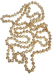 Vintage Champagne Crystal Faceted Glass Hand-Knotted Beaded Necklace 58" long - Picture 1 of 5