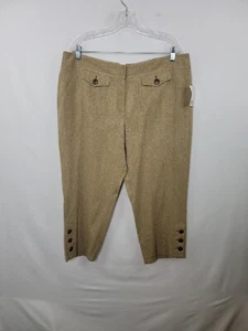 Axcess Brown Tweed High Rise Button Cropped Capri Pants Women's Plus Size 16 - Picture 1 of 9