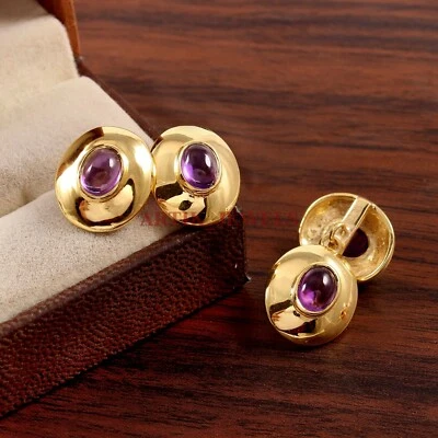 Gemas de amatista natural con gemelos de plata de ley 925 chapados en oro #3606 Foto 1 de 4