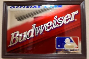 RARE 1997 Baseball MLB  Budweiser Official Beer Wood Framed Mirror Advertising - Picture 1 of 1