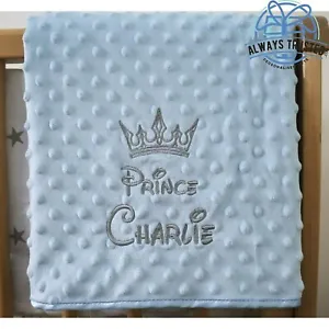 Personalised Baby Blanket Luxury Blue Bubble Style Grey Font Disney Prince Gift - Picture 1 of 3