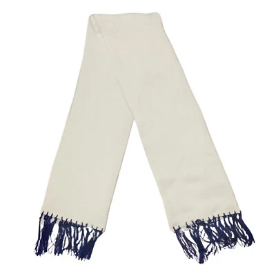 Mens 4 Ply Silk Crepe Ascot White-Black/Blue - Image 1 of 4