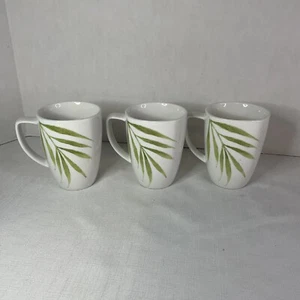 Corelle Coordinates Green Bamboo Leaf Porcelain Coffee Tea Cups Mugs ~ Set of 3 - Picture 1 of 13