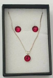STERLING SILVER RUBY JULY BIRTHDAY EARRINGS PENDANT MADE WITH SWAROVSKI CRYSTALS - Picture 1 of 4