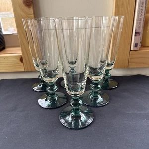 6 flautas de champán vintage Villeroy & Boch Sandra base verde firmadas vacaciones años 90 - Imagen 1 de 9