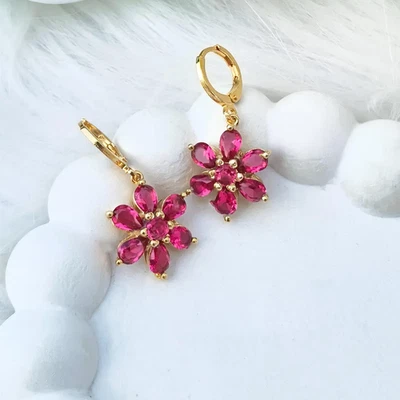 Zaffiro rosa oro 18 carati pietre preziose orecchini fiori gioielli regalo t4 - Immagine 1 di 4