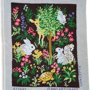 Tela de punto de cruz Woodland Crewel vintage 11x14 conejito bosque ardilla - Imagen 1 de 9